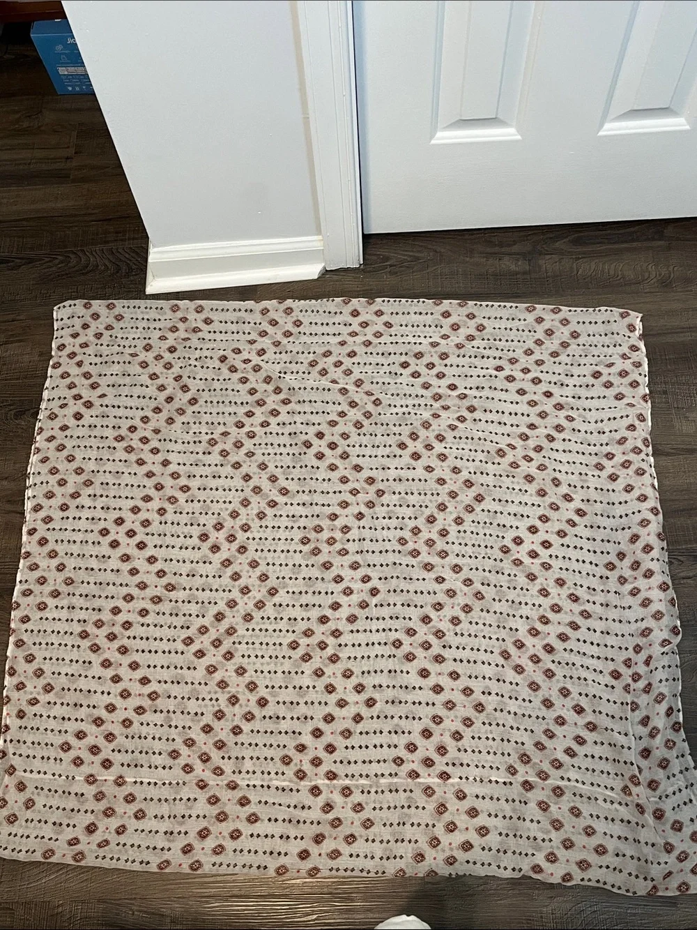 NWOT Large Square Cream Pink Patterned Infinity Scarf